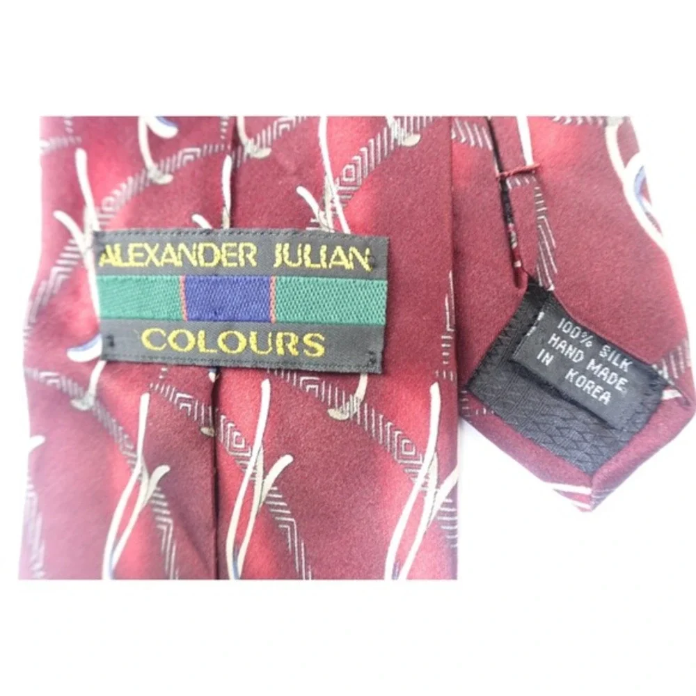 Alexander Julian‎ Colours Tie Burgundy Abstract 90s Silk Neck Tie Korea